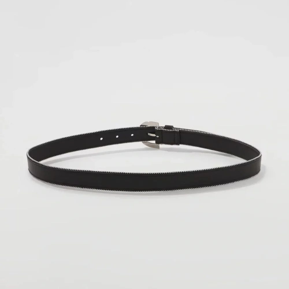 WHBM BLACK BALL CHAIN TRIMMED BELT